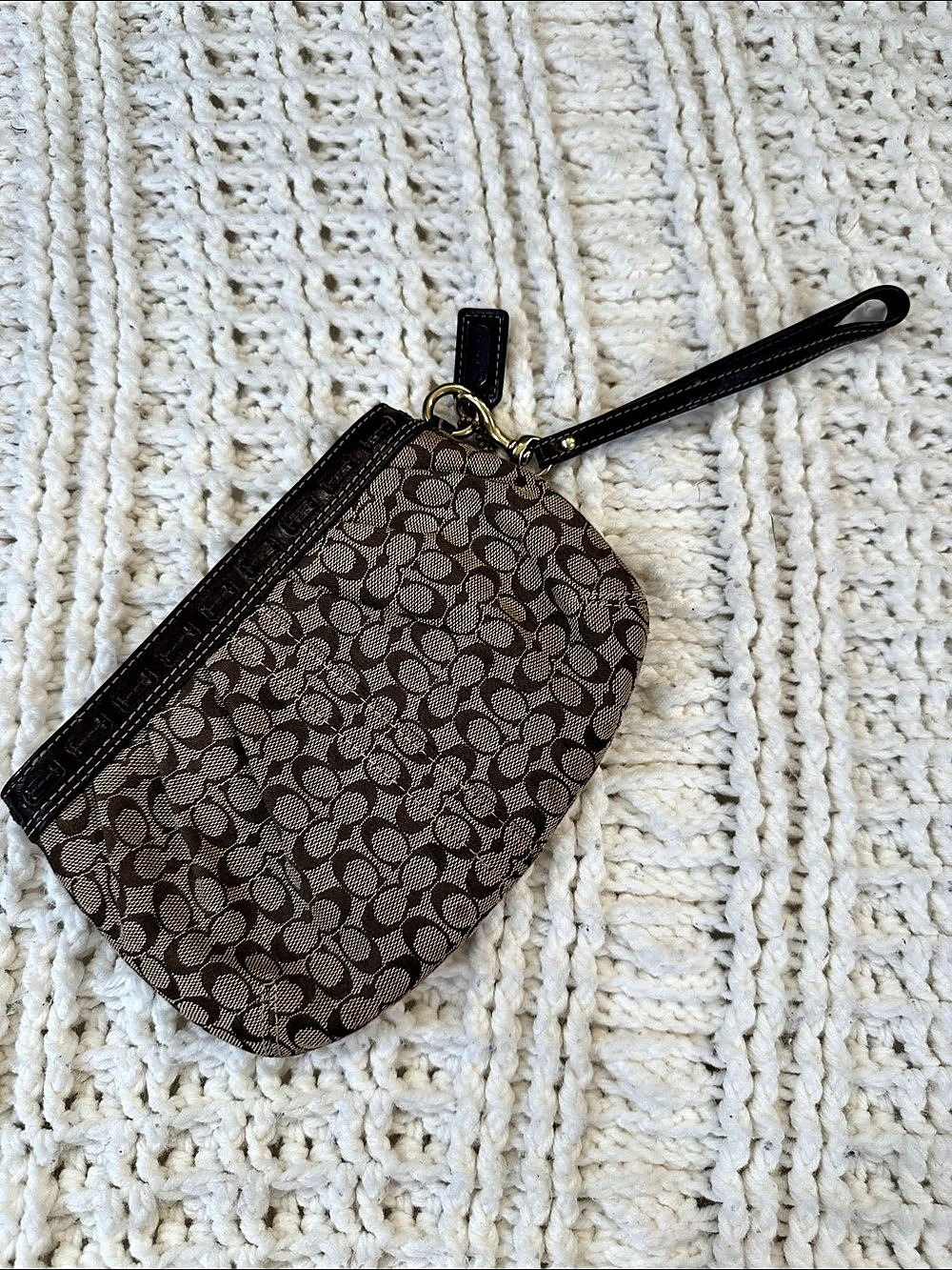 Coach Brown & Tan Monogram Wristlet Pouch
